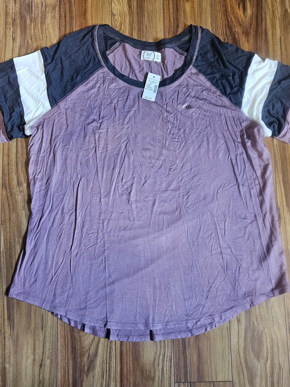 Raglan Crewneck 3/4 Sleeve Tee in Mauve with Black & White Sleeves